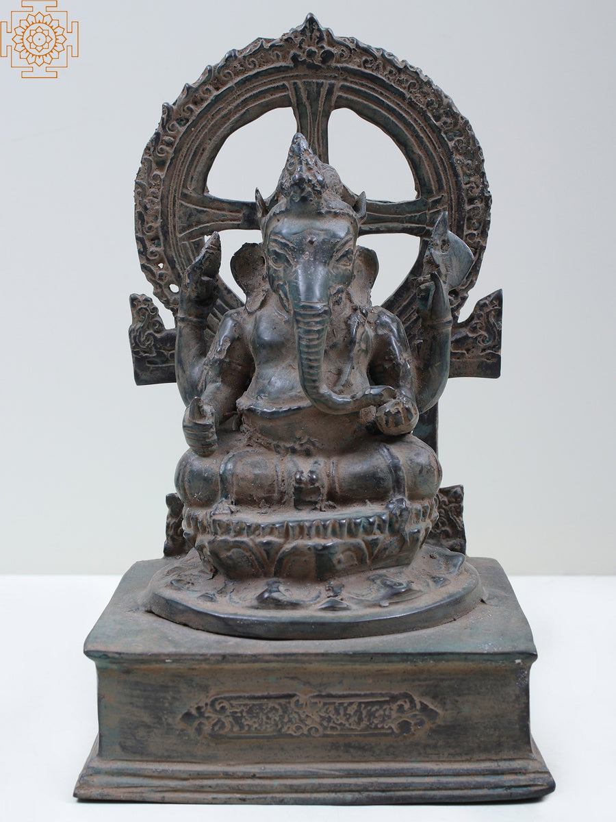 9" Brass Lord Ganesha with Kirtimukha Idol for Pooja