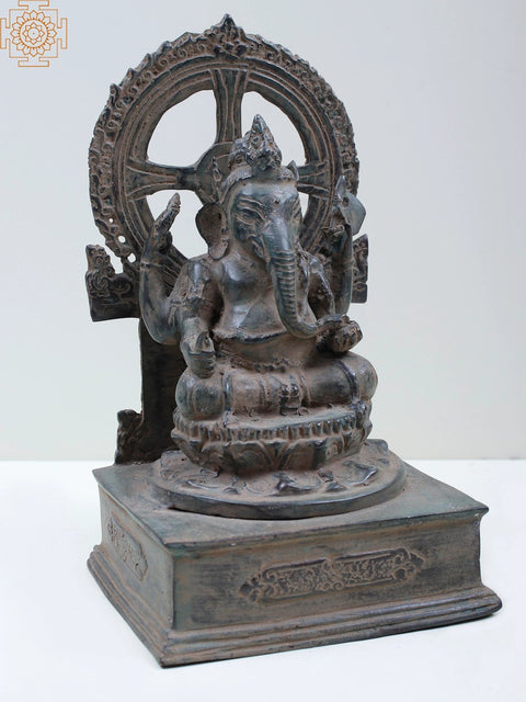 9" Brass Lord Ganesha with Kirtimukha