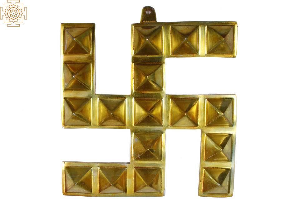 8" Brass Swastika Wall Hanging with Vastu Pyramids for Home Decor