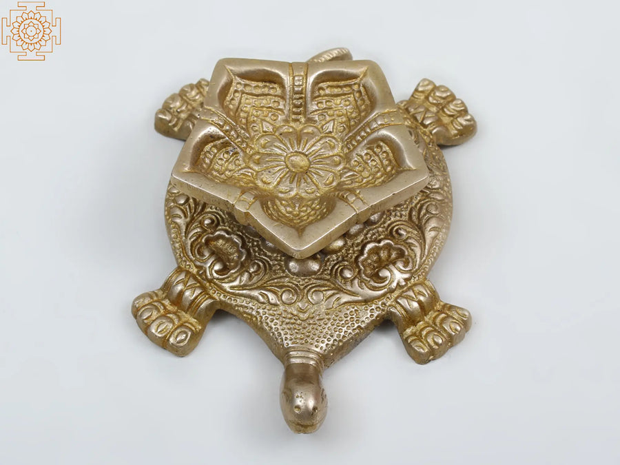 5" Brass Diya on Tortoise Statue for Pooja