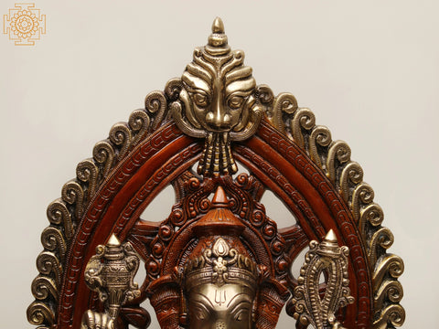 25" Brass Lord Ganesha Seated on Lotus Pedestal with Kirtimukha Prabhavali