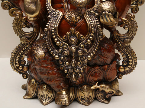 25" Brass Lord Ganesha Seated on Lotus Pedestal with Kirtimukha Prabhavali