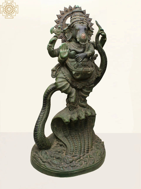 45" Large Lord Dancing Ganesha on Snake