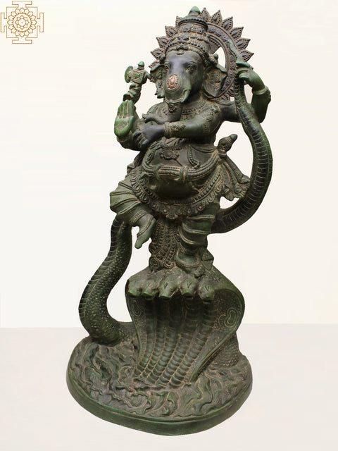 45" Large Lord Dancing Ganesha on Snake