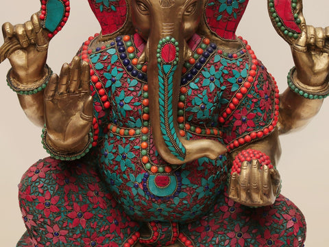 21" Brass Lord Ganesha with Inlay Work