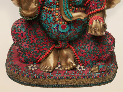 21" Brass Lord Ganesha with Inlay Work