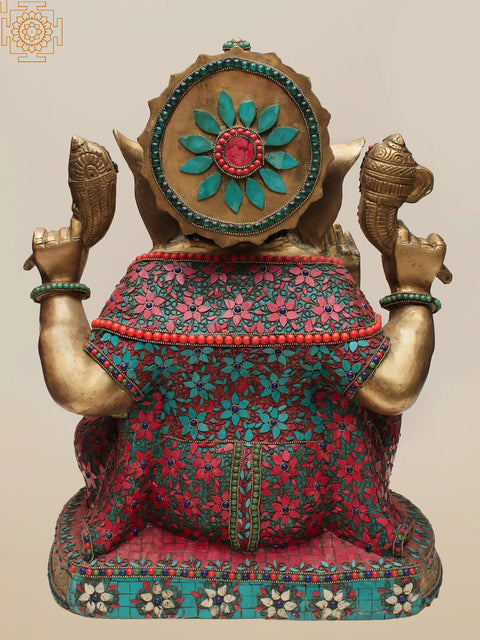 21" Brass Lord Ganesha with Inlay Work