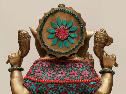 21" Brass Lord Ganesha with Inlay Work