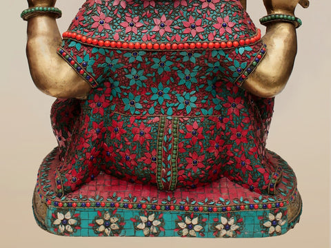 21" Brass Lord Ganesha with Inlay Work