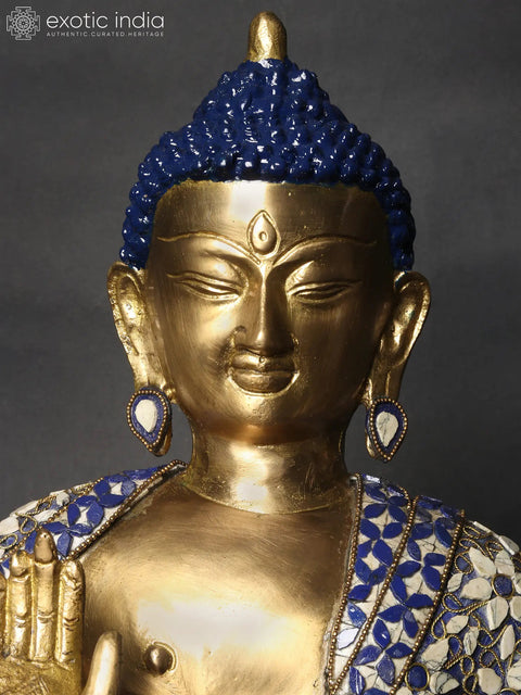 32" Large Standing Preaching Buddha Brass Idol with Inlay Work