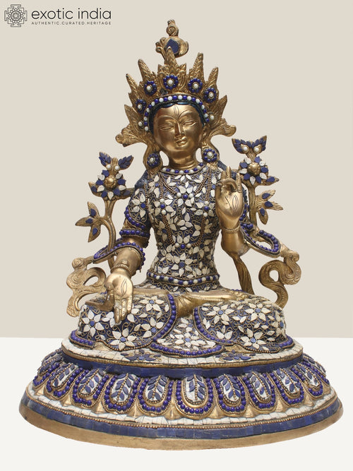 18" Brass Goddess White Tara Handmade Statue with Inlay Work