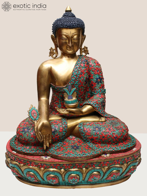 23" Brass Medicine Buddha Statue with Inlay Work