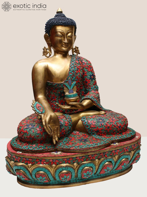 23" Brass Medicine Buddha with Inlay Work