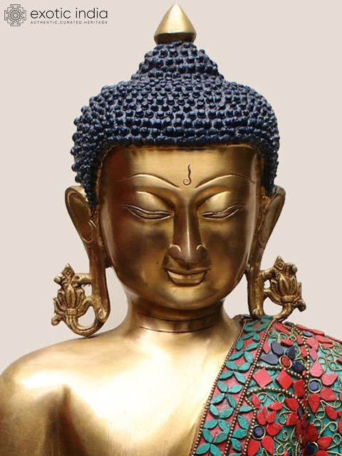 23" Brass Medicine Buddha with Inlay Work