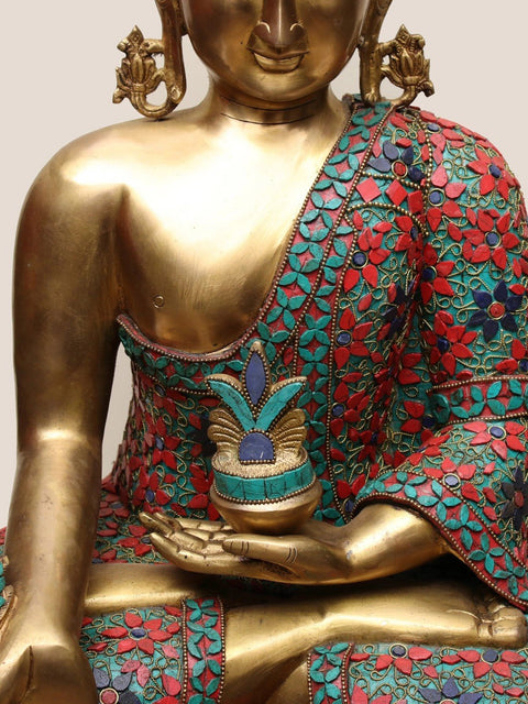 23" Brass Medicine Buddha with Inlay Work