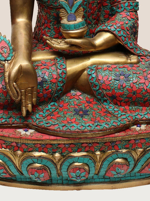 23" Brass Medicine Buddha with Inlay Work