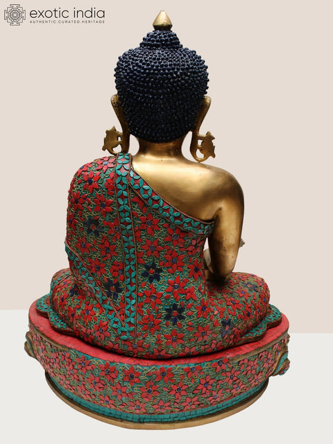23" Brass Medicine Buddha with Inlay Work
