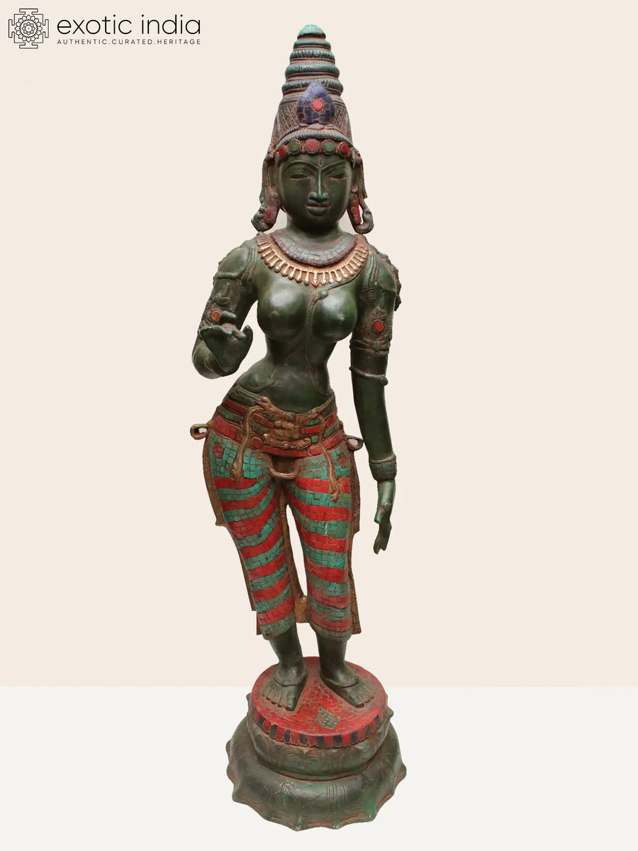 Shivakamasundari Parvati Brass Statue with Inlay Work