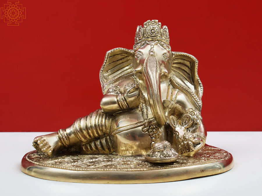 6" Brass Lord Ganesha Idol Eating Modak Handmade