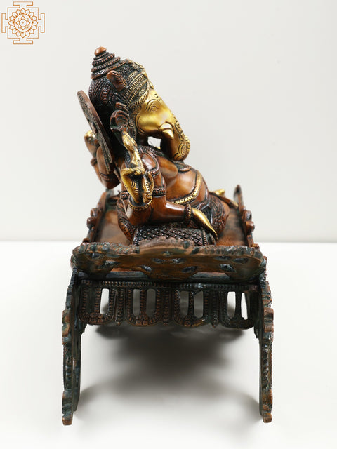 14" Relaxing Ganesha Brass Statue