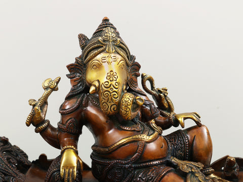14" Relaxing Ganesha Brass Statue
