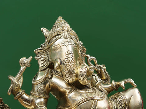 14" Relaxing Ganesha Brass Statue