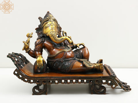 11" Relaxing Ganesha Brass Statue