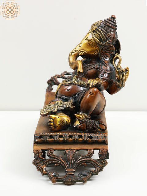 11" Relaxing Ganesha Brass Statue