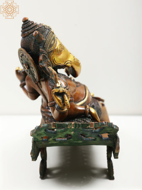 11" Relaxing Ganesha Brass Statue