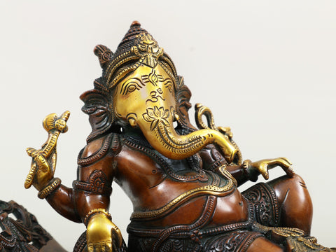 11" Relaxing Ganesha Brass Statue