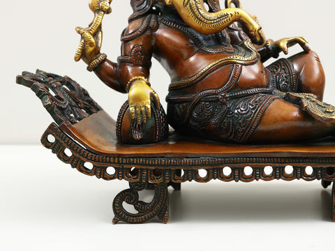 11" Relaxing Ganesha Brass Statue