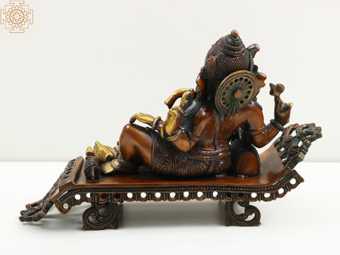 11" Relaxing Ganesha Brass Statue