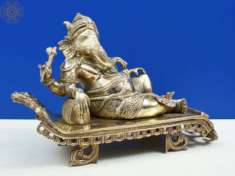 11" Relaxing Ganesha Brass Statue