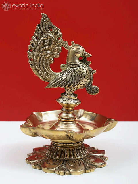 7" Brass Peacock Diya