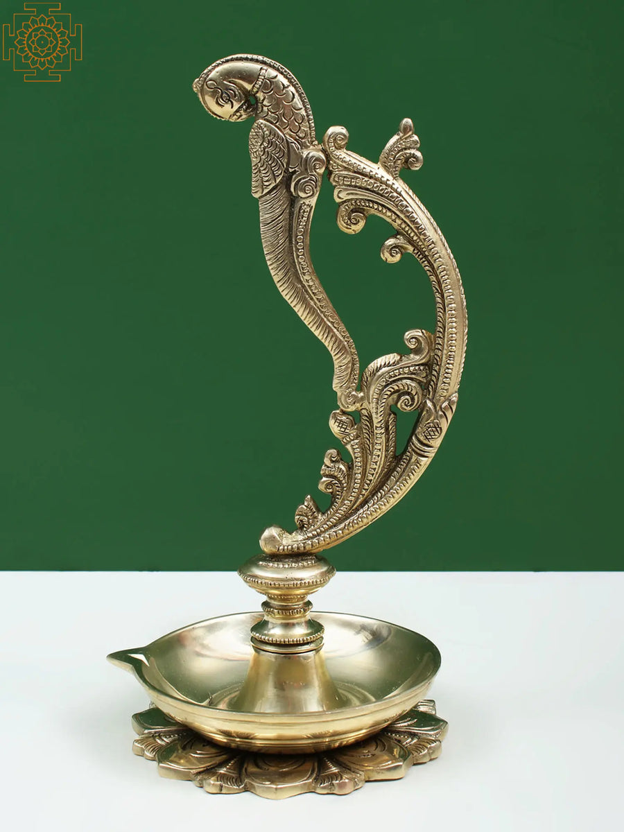 8" Brass Parrot Oil Diya for Home Decor