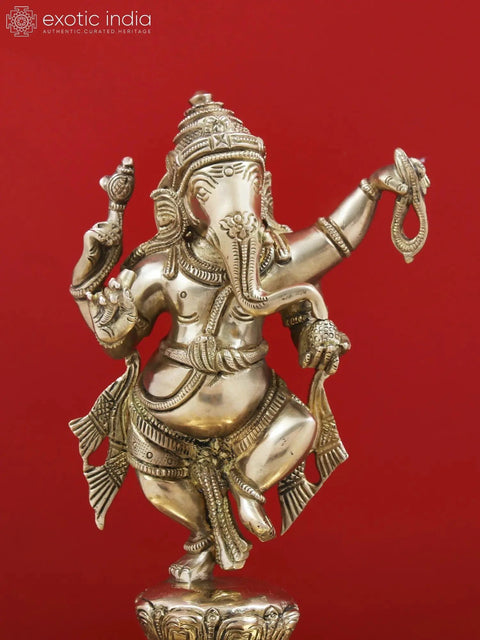 15" Brass Dancing Lord Ganesha with Diya for 12 Wicks