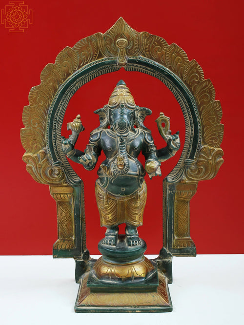 15" Brass Four-Armed Ekadanta Ganesha Idol for Pooja