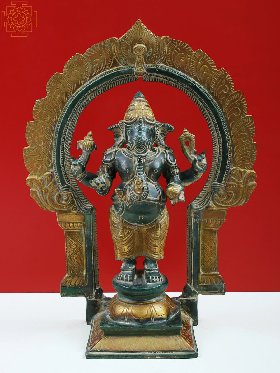 15" Brass Four-Armed Ekadanta Ganesha Idol for Pooja