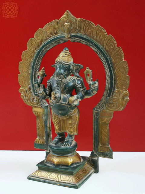 15" Brass Four-Armed Ekadanta Ganesha
