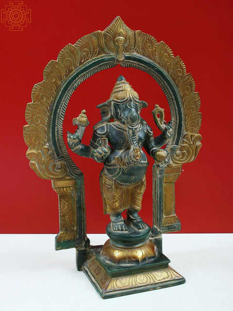 15" Brass Four-Armed Ekadanta Ganesha