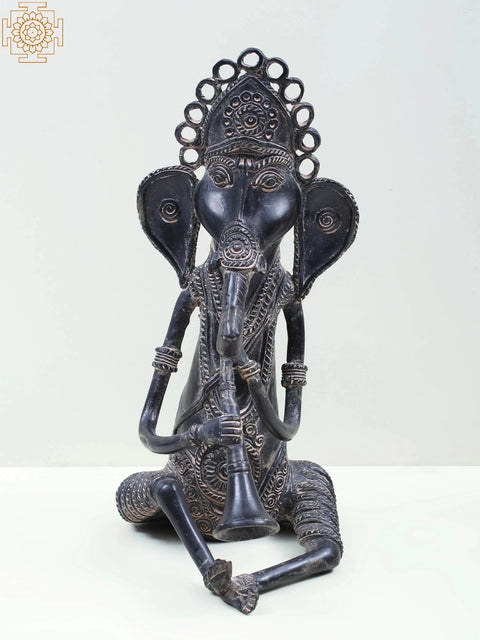 11" Brass Ganesha Playing Shehnai