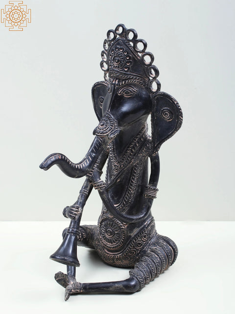 11" Brass Ganesha Playing Shehnai