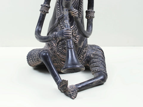 11" Brass Ganesha Playing Shehnai