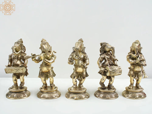 8" Brass Musical Ganesha Statue Set with Pedestal