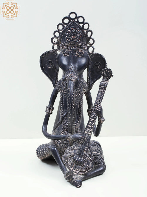 11" Brass Ganesha Playing Guitar Idol