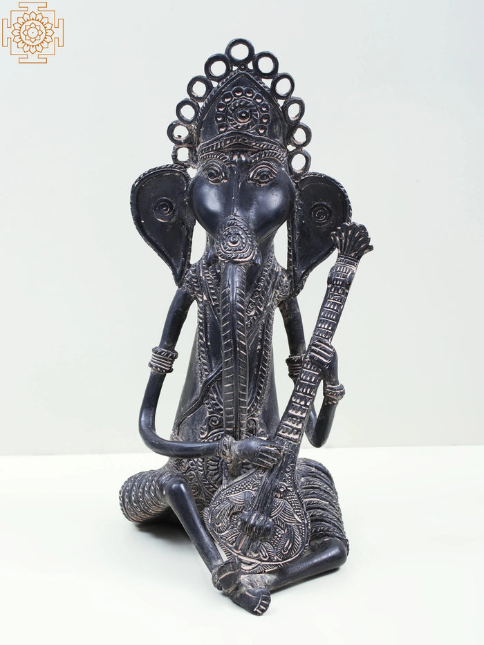 11" Brass Ganesha Playing Guitar Idol