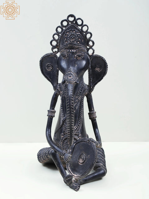 11" Brass Ganesha Playing Drum