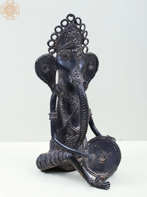 11" Brass Ganesha Playing Drum