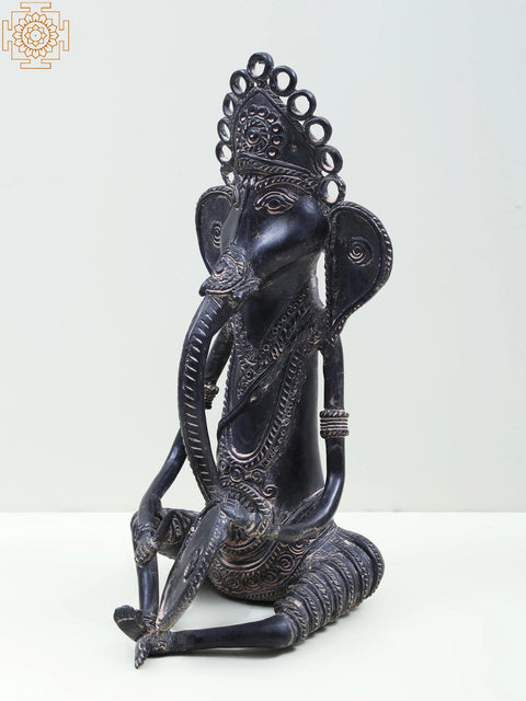 11" Brass Ganesha Playing Drum