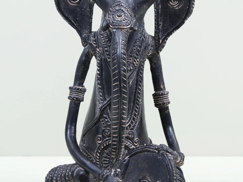 11" Brass Ganesha Playing Drum